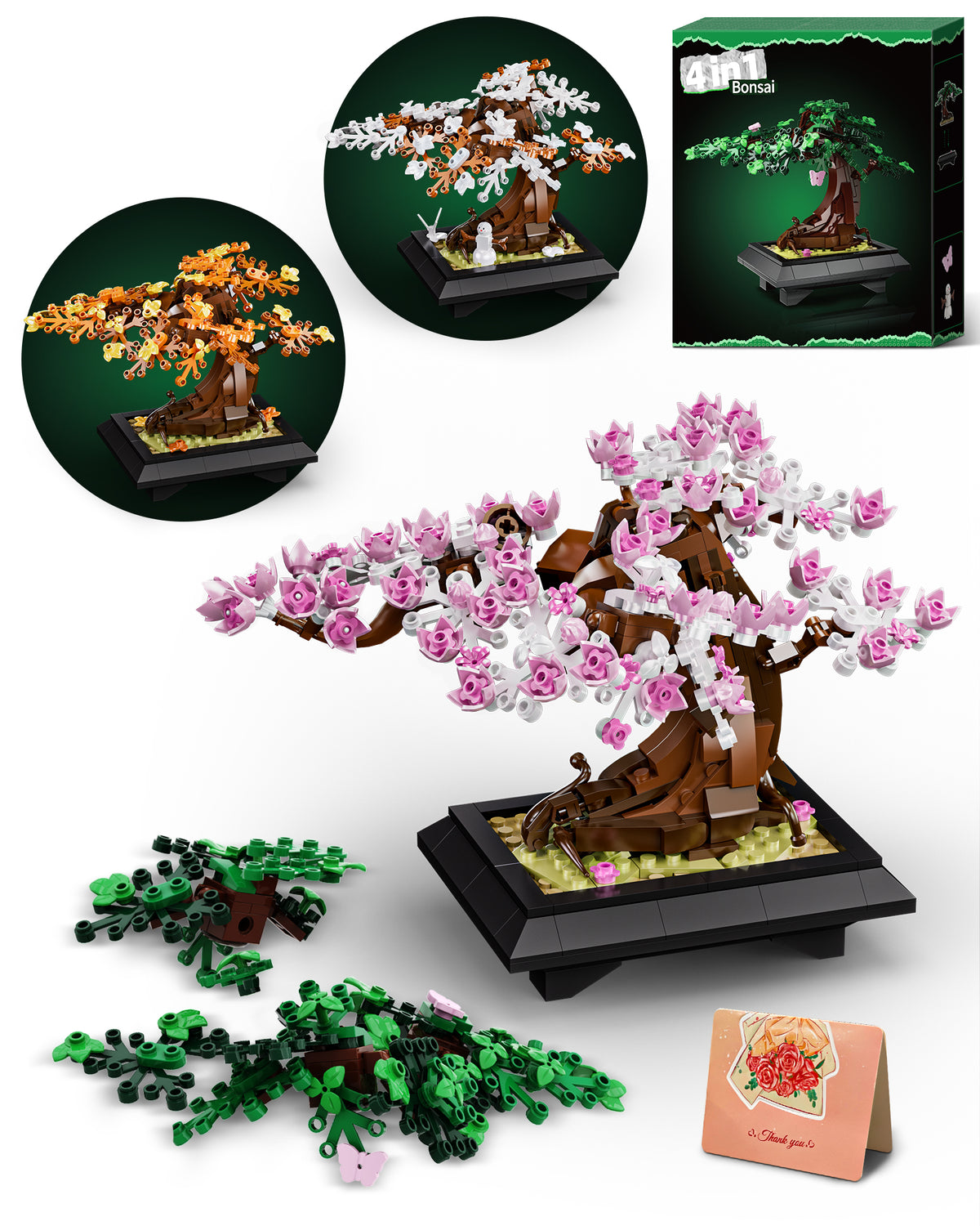 Four Seasons Bonsai Tree Building Set | 531-Piece 4-in-1 Display Model