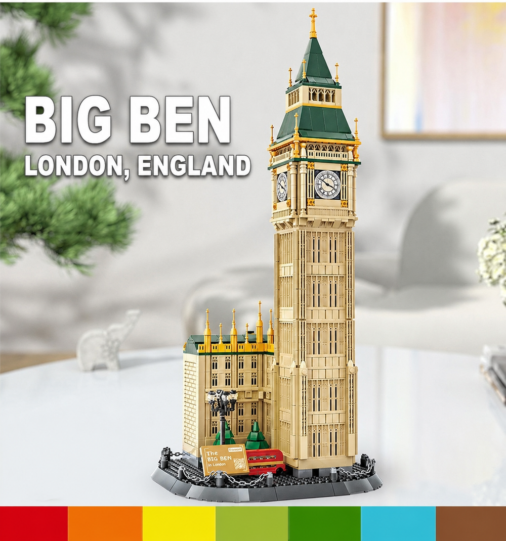 Elizabeth Tower (Big Ben) London Architecture Building Set | 1,095-Piece Display Model