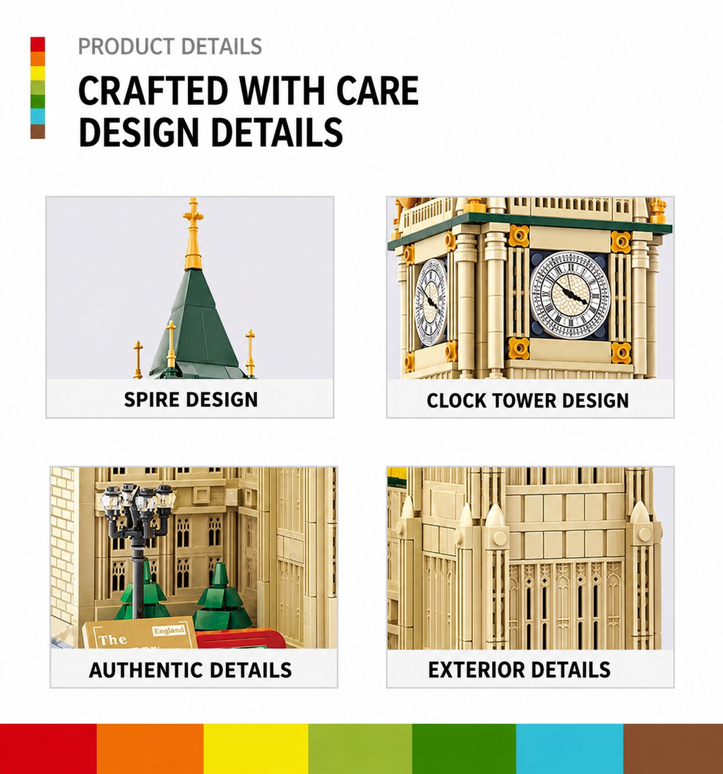 Elizabeth Tower (Big Ben) London Architecture Building Set | 1,095-Piece Display Model