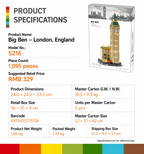 Elizabeth Tower (Big Ben) London Architecture Building Set | 1,095-Piece Display Model