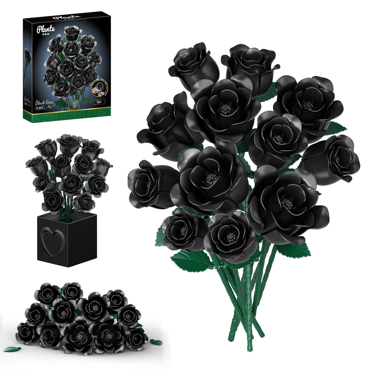 Black Rose Bouquet Building Set | 12 Roses, 528 Pieces