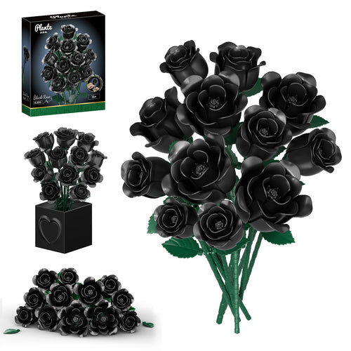 Black Rose Bouquet Building Set | 12 Roses, 528 Pieces
