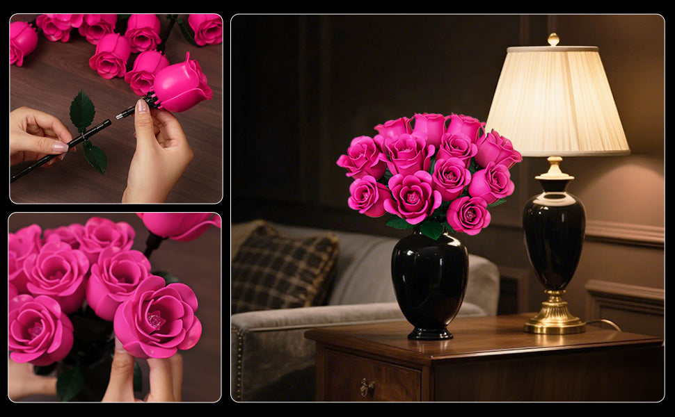 Red Rose Bouquet Building Set | 12 Roses, 528 Pieces