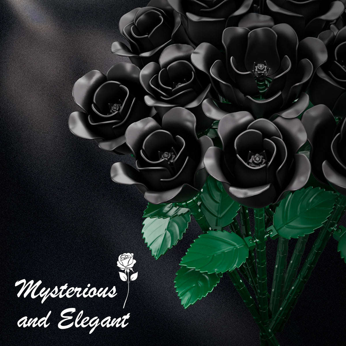 Black Rose Bouquet Building Set | 12 Roses, 528 Pieces