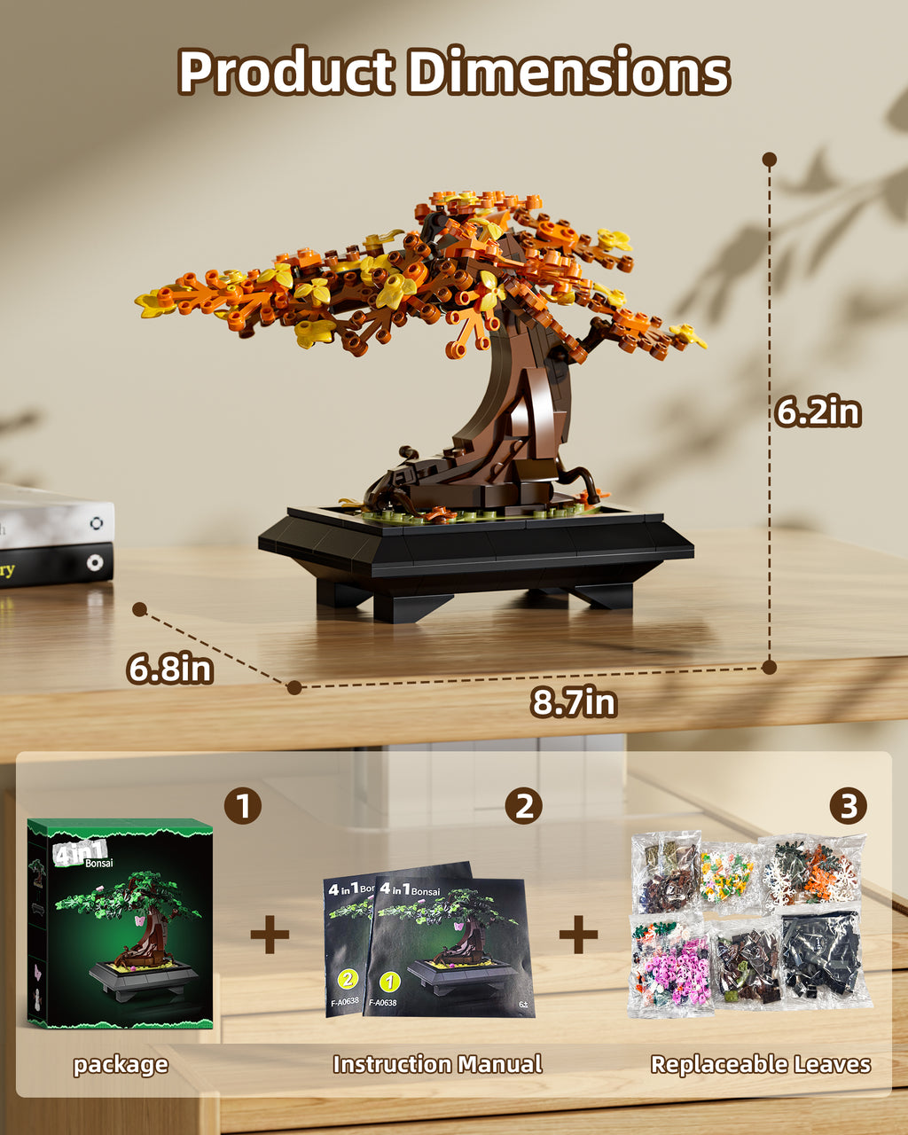 Four Seasons Bonsai Tree Building Set | 531-Piece 4-in-1 Display Model