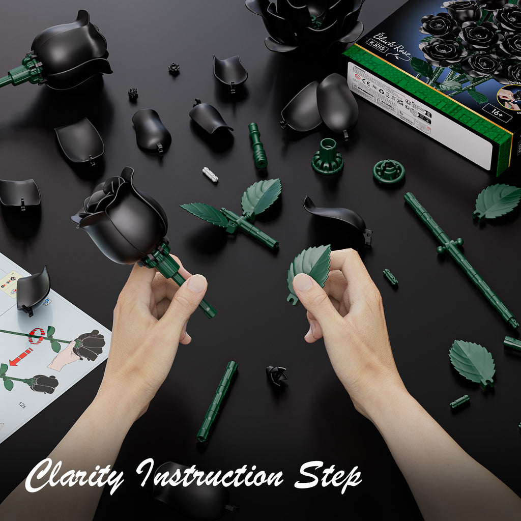 Black Rose Bouquet Building Set | 12 Roses, 528 Pieces