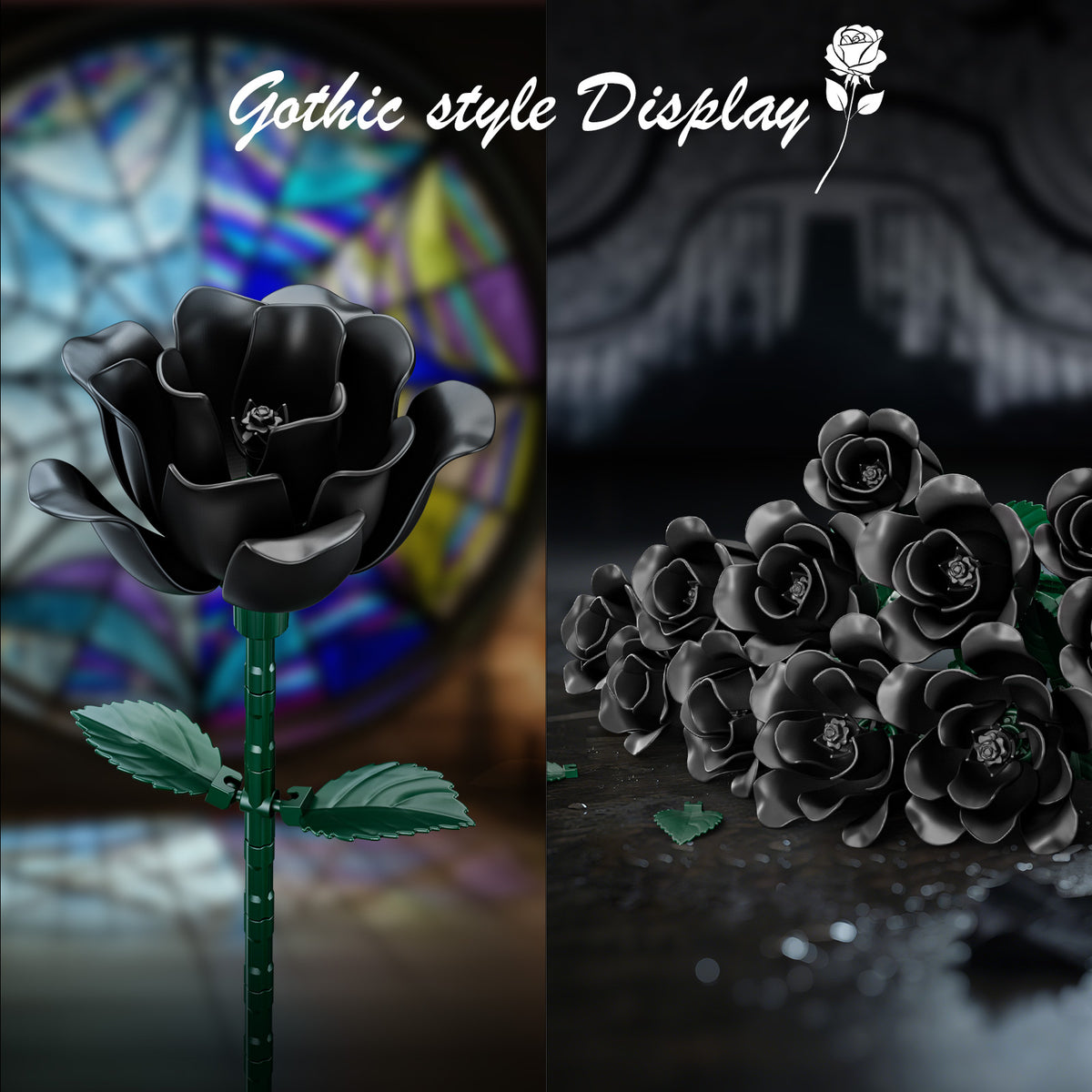 Black Rose Bouquet Building Set | 12 Roses, 528 Pieces