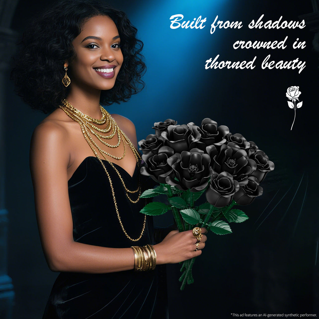 Black Rose Bouquet Building Set | 12 Roses, 528 Pieces