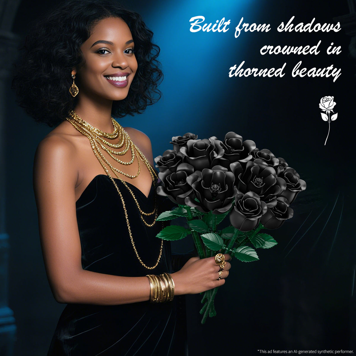 Black Rose Bouquet Building Set | 12 Roses, 528 Pieces