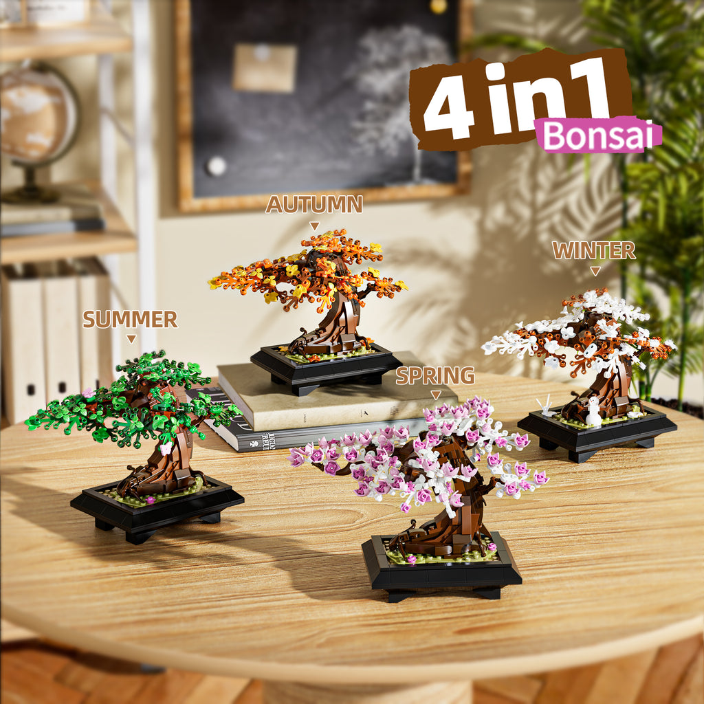 Four Seasons Bonsai Tree Building Set | 531-Piece 4-in-1 Display Model