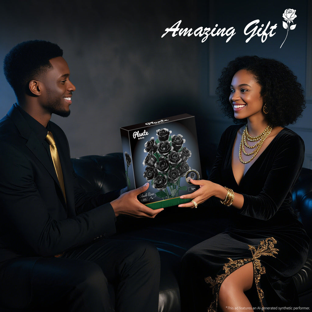 Black Rose Bouquet Building Set | 12 Roses, 528 Pieces