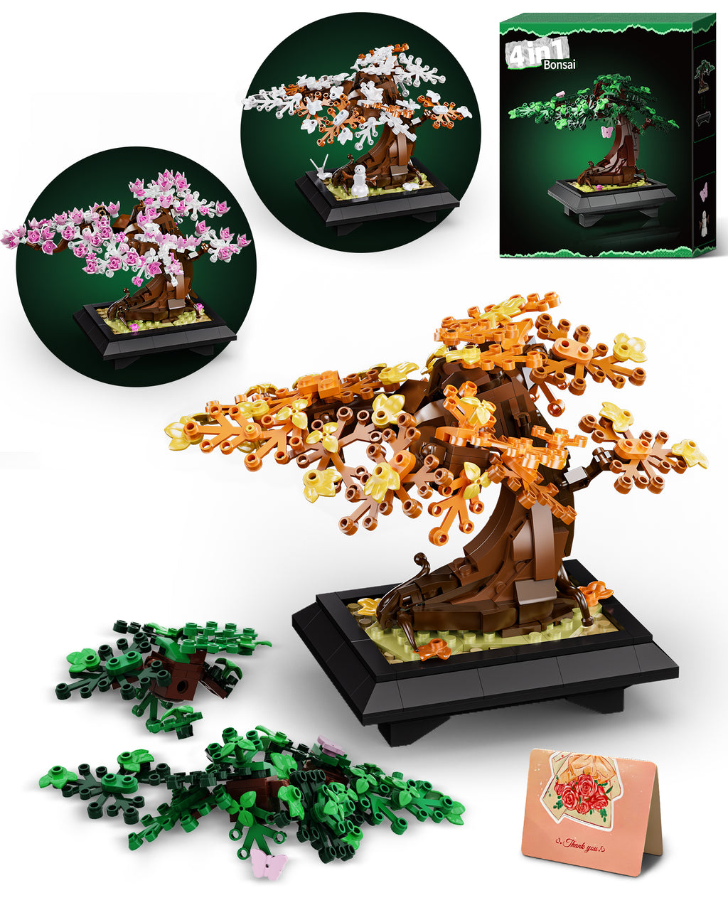 Four Seasons Bonsai Tree Building Set | 531-Piece 4-in-1 Display Model